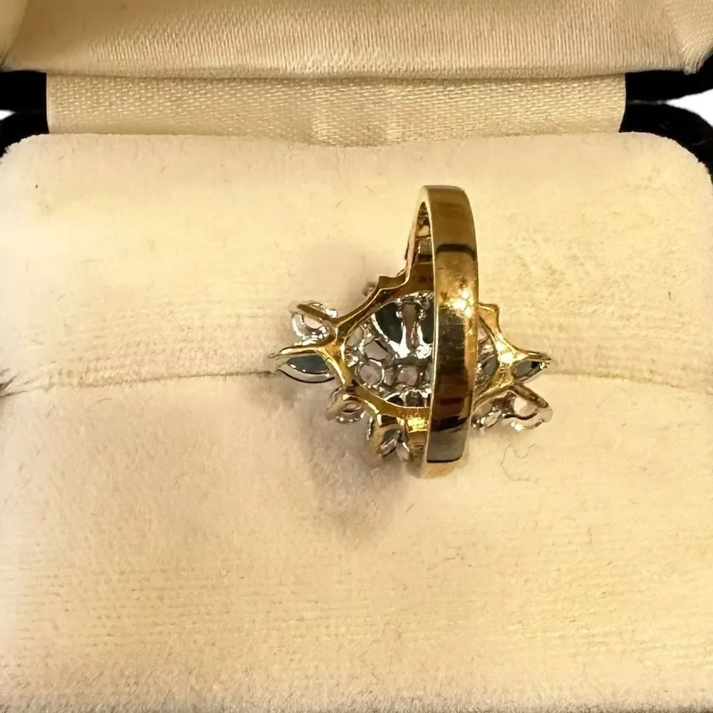 Vintage 18KT HGF Gold Sapphire blue gemstone and CZ cocktail ring Size 8-8.5